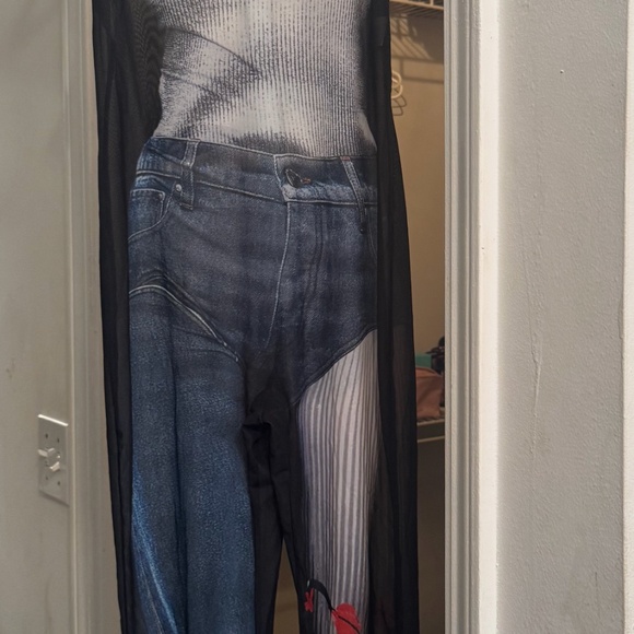 Always on time mesh denim print jumpsuit - Picture 1 of 2